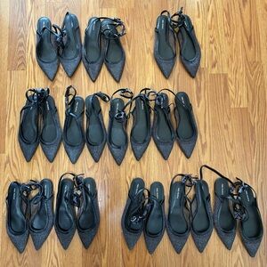 Free People Jules Glitter Mesh Black Ankle Strap Flats Lot 7 7.5 8 8.5 9